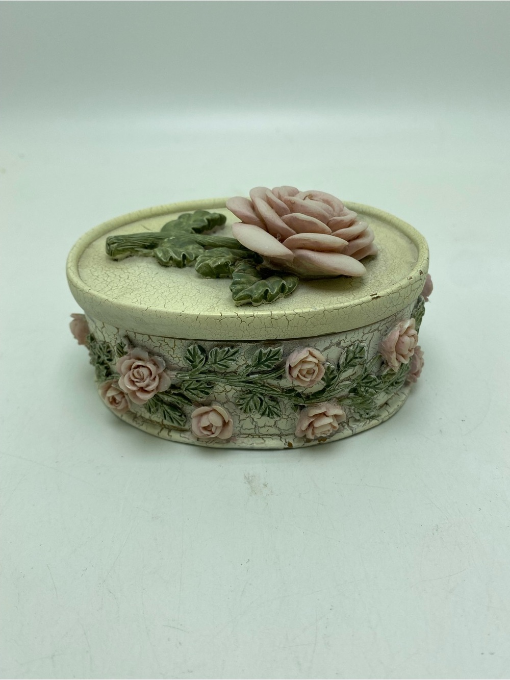 Vintage Devine Rose Hand Painted Trinket Box